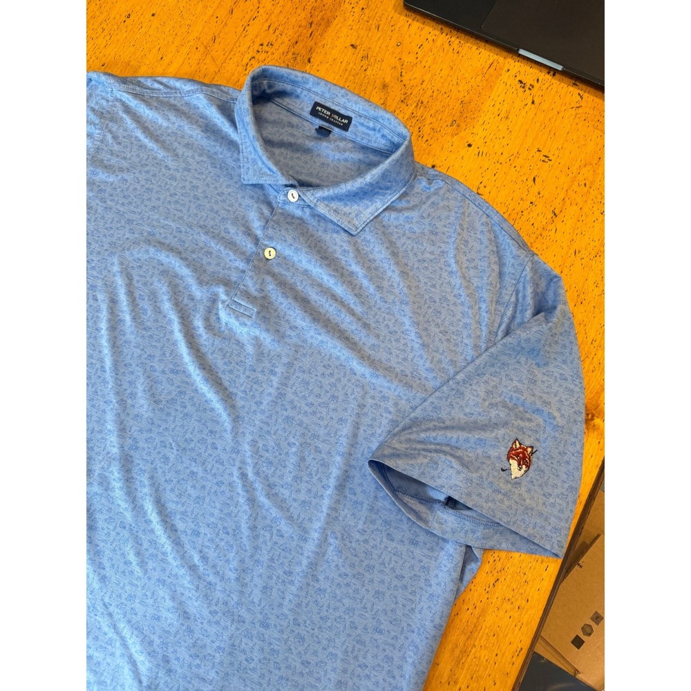Peter Millar Crown Crafted XXL Blue Nautical Print Short Sleeve Performance Polo